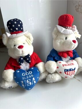 Vintage Carlton Cards Patriotic Teddy Bear Plush Lot God Bless USA & Peace NWT